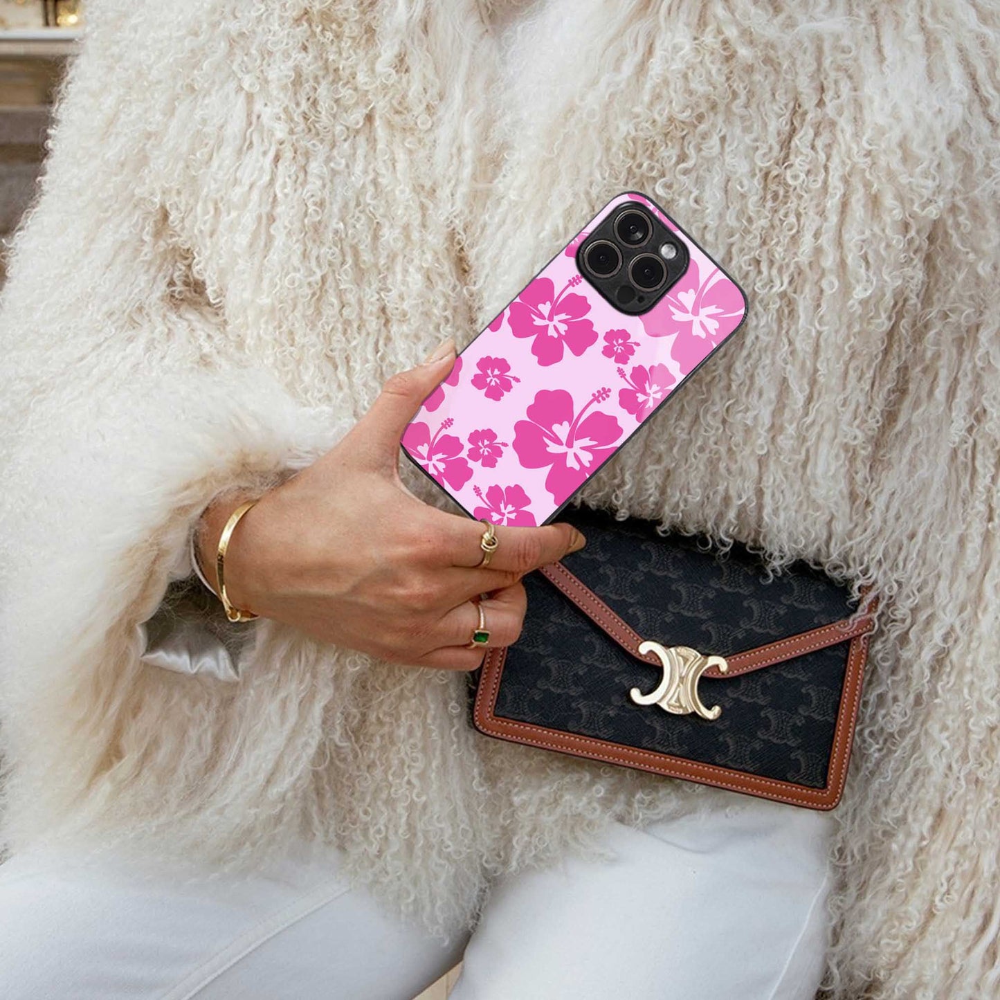 Wildflower Pink luxury glass phone case for iPhone 16 | scratch and drop resistant