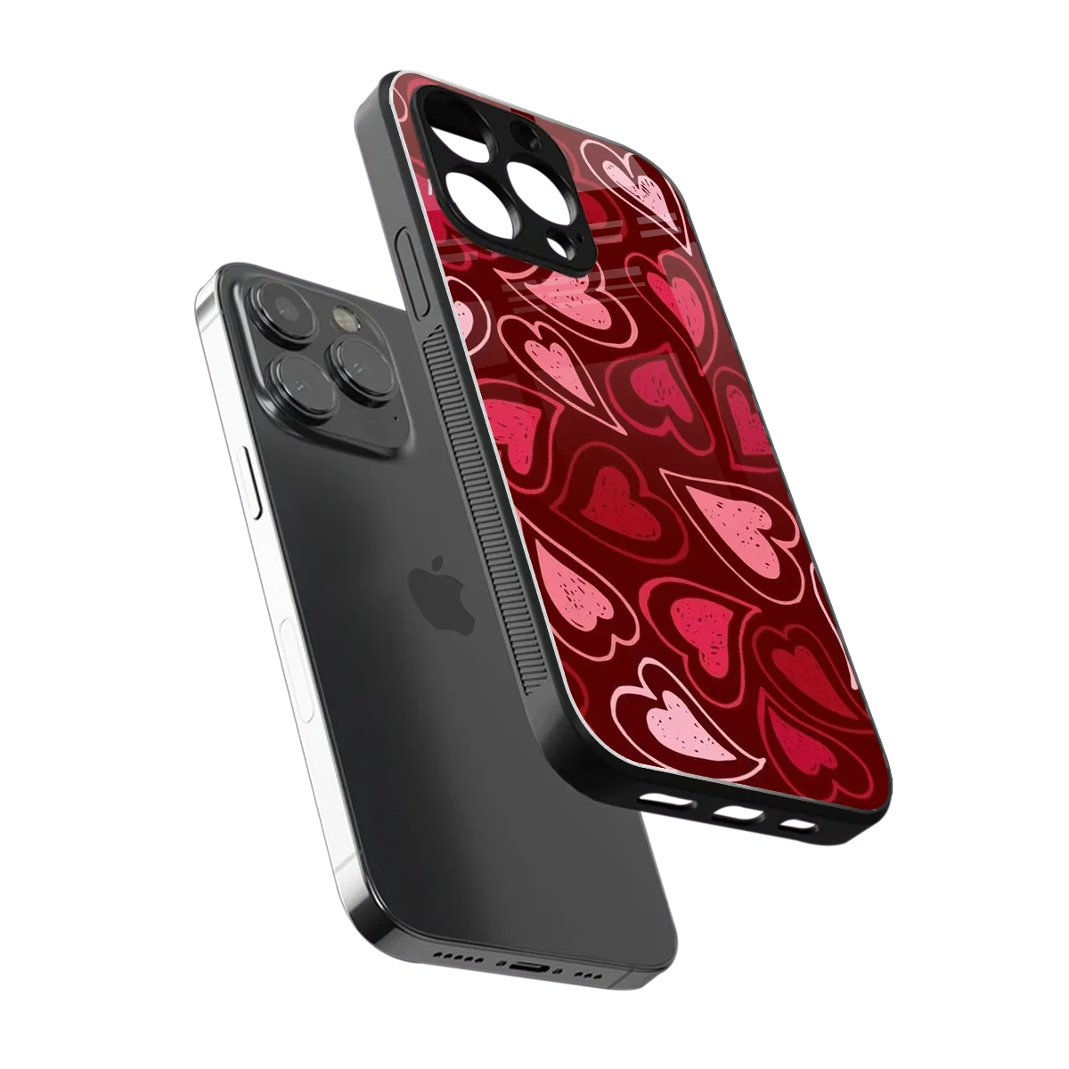 Wine Cascade Hearts sleek iphone 15 pro max cover with tempered glass back and TPU edges