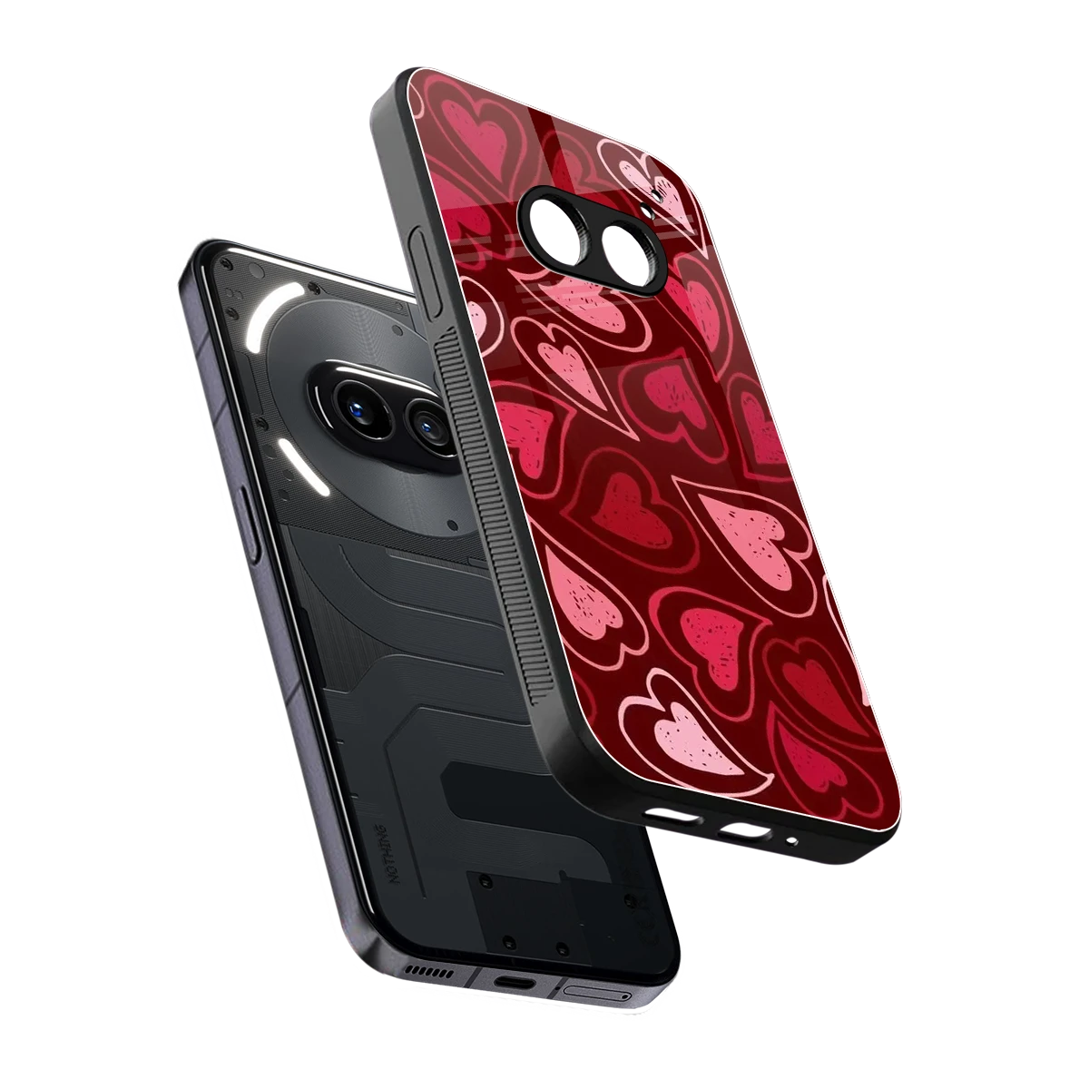 Wine Cascade Hearts sleek nothing phone 2a cover with tempered glass back and TPU edges