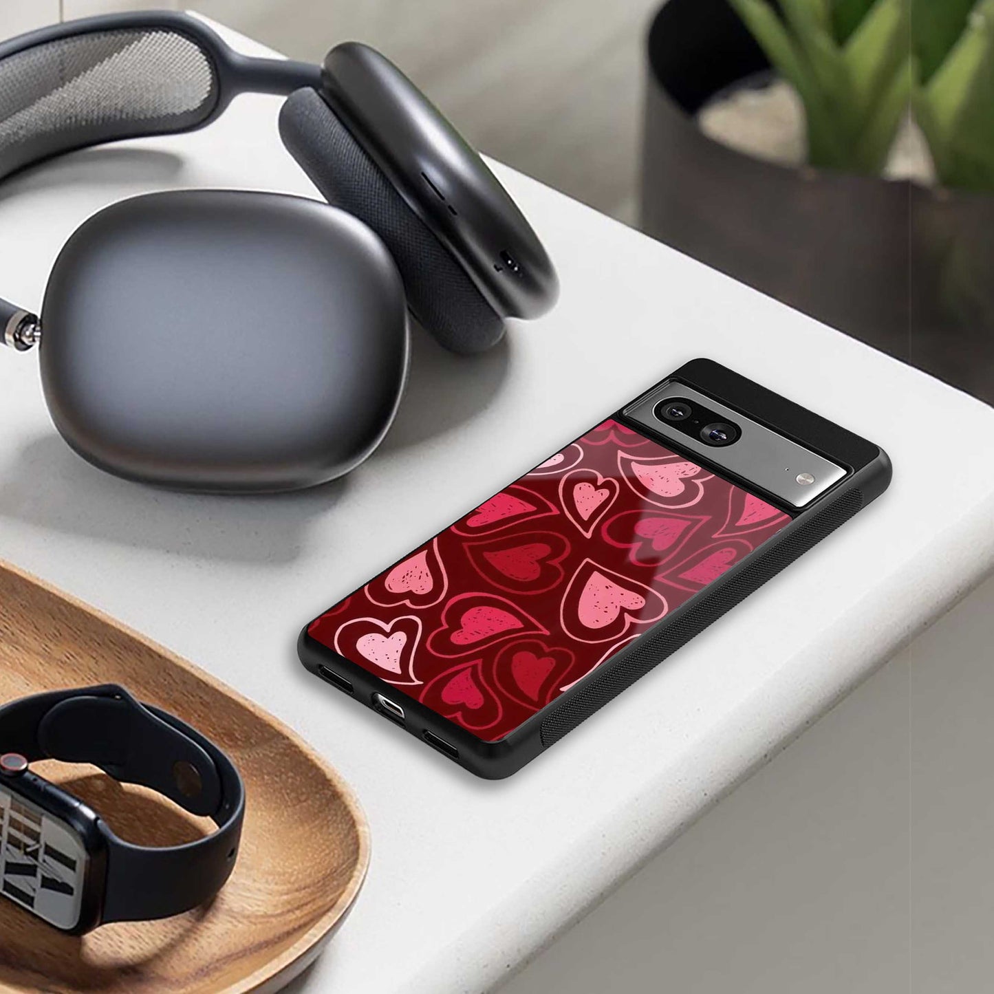 Wine Cascade Hearts Phone Case for Iphone 16 | Glass Case