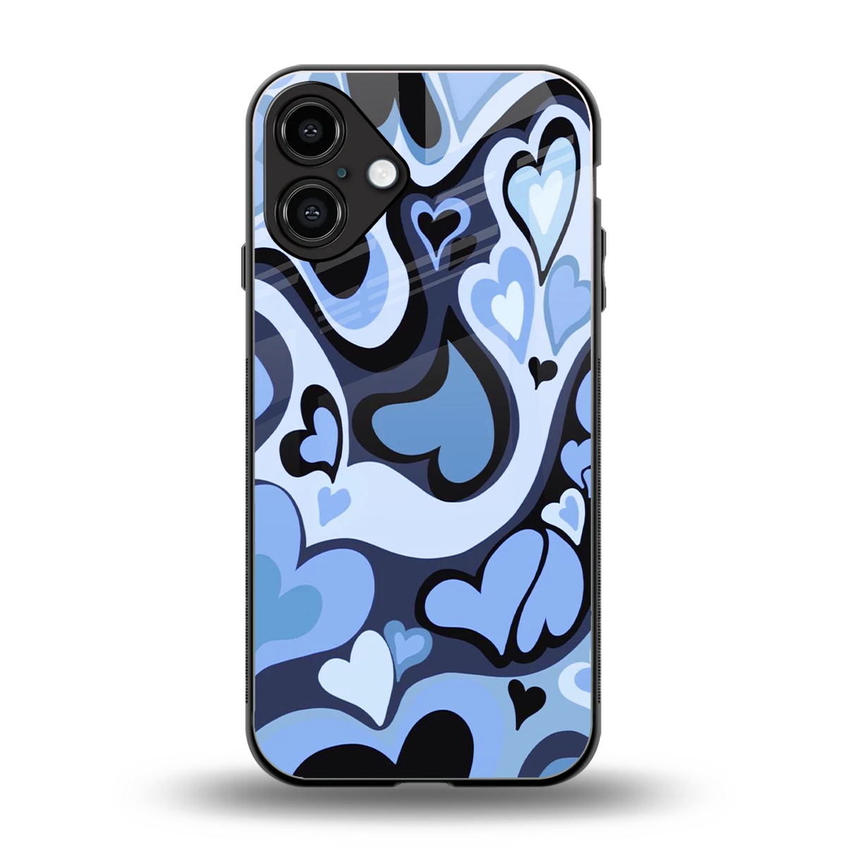 Y2K Blue Meltdown Hearts back phone cover | glass case for iphone 16 plus