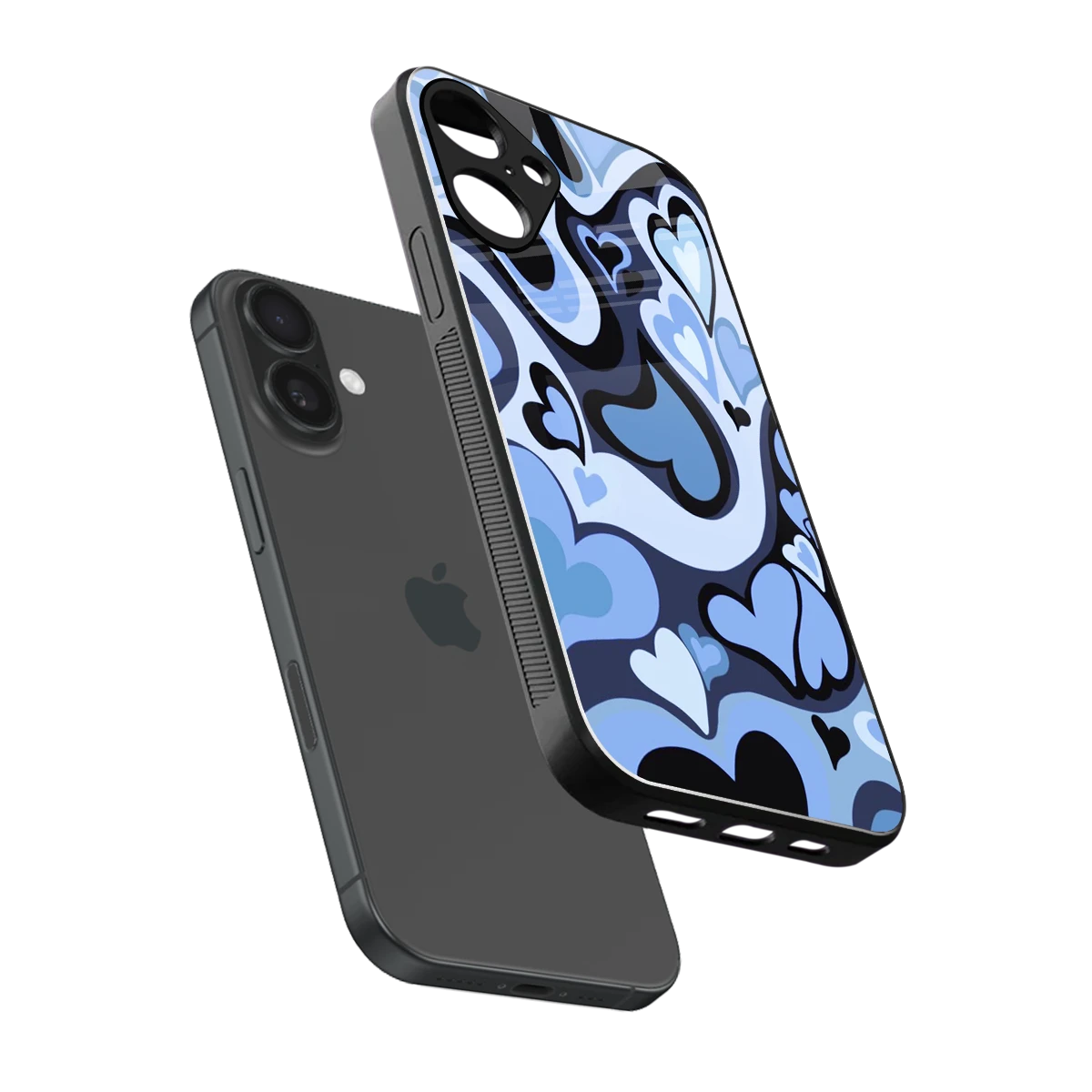 Y2K Blue Meltdown Hearts sleek iphone 16 plus cover with tempered glass back and TPU edges
