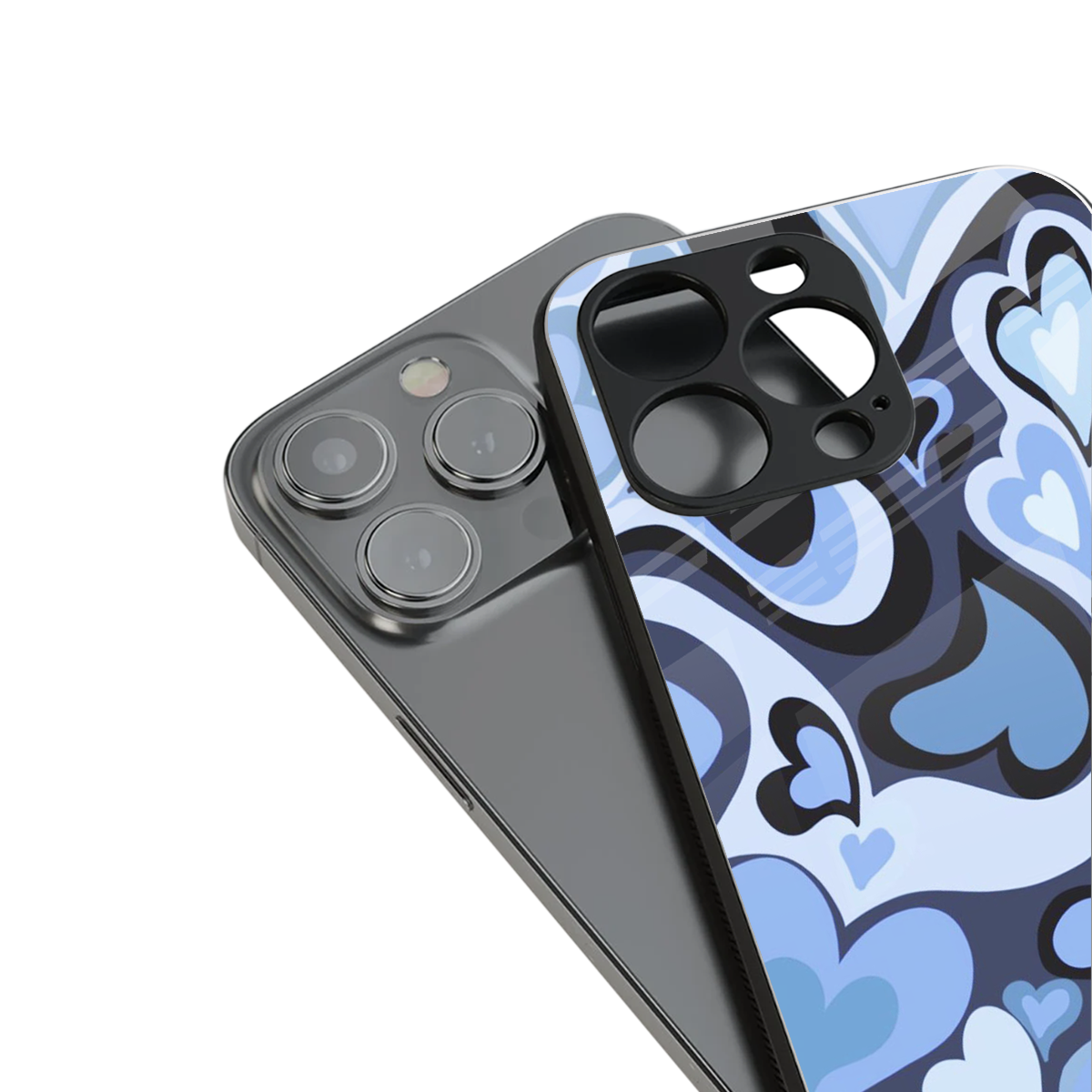 Y2K Blue Meltdown Hearts stylish phone case for iPhone 16 | glossy glass and slim fit