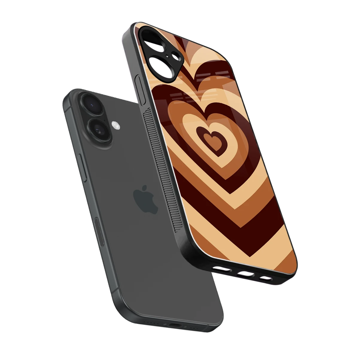 Y2K Brown Hearts sleek iphone 16 plus cover with tempered glass back and TPU edges