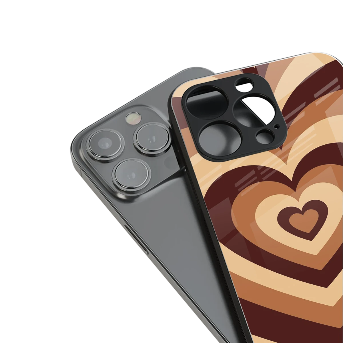 Y2K Brown Hearts stylish phone case for iphone 15 pro | glossy glass and slim fit
