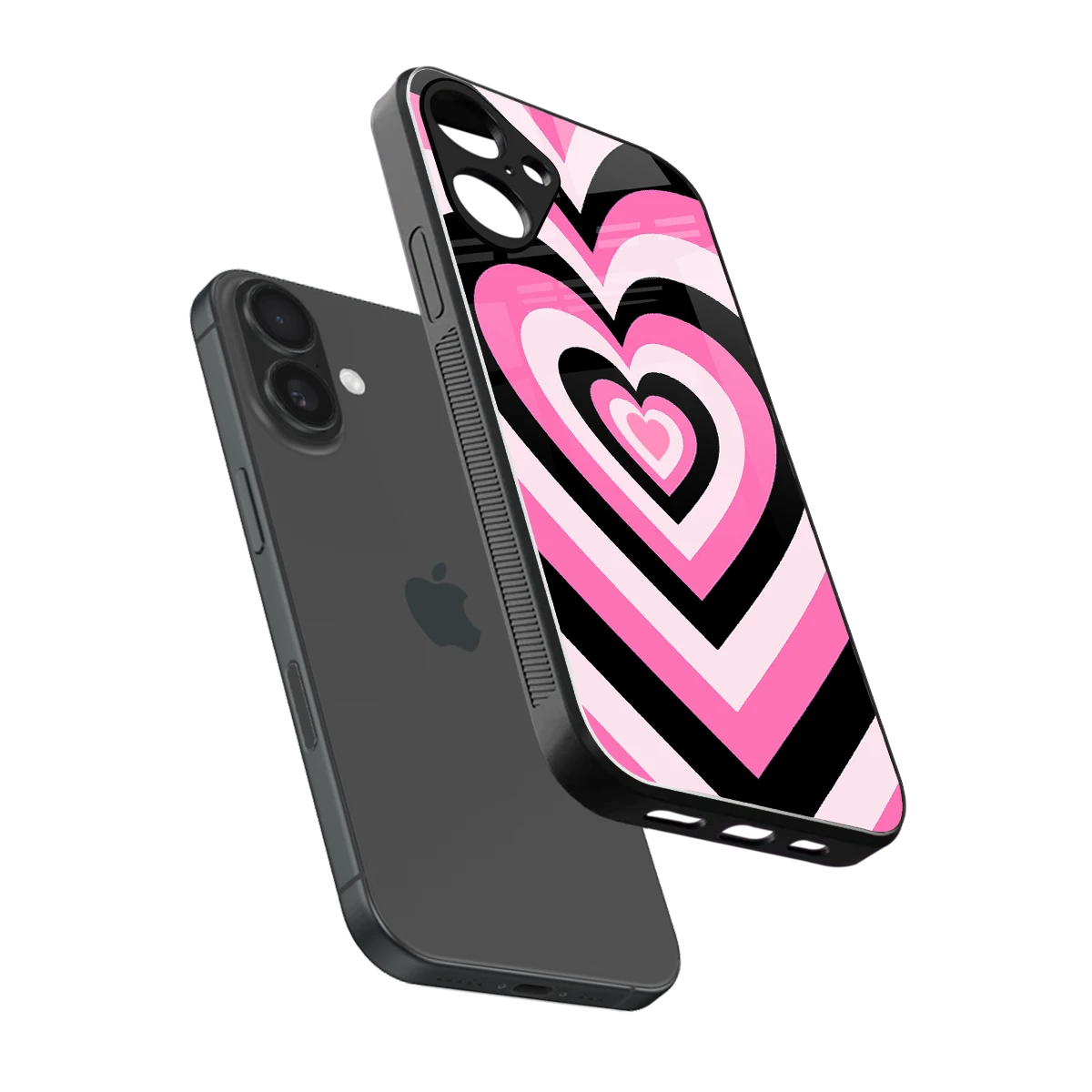 Y2K Bubblegum Hearts sleek iphone 16 plus cover with tempered glass back and TPU edges