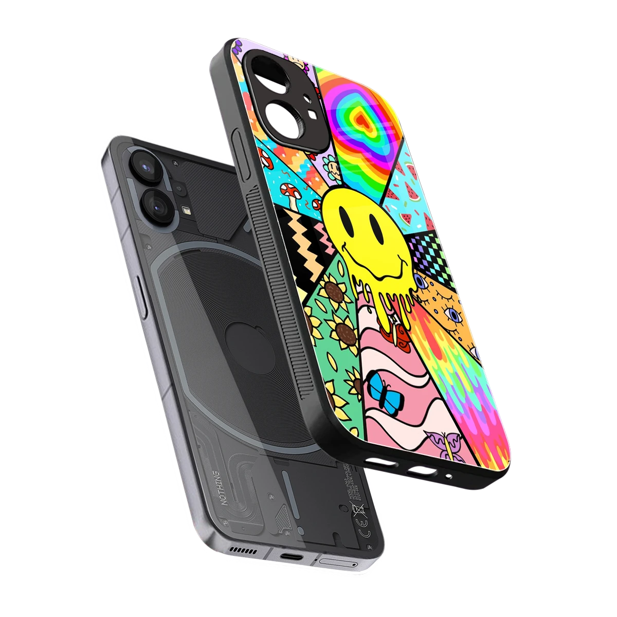 Y2K Doodle sleek nothing phone 1 cover with tempered glass back and TPU edges