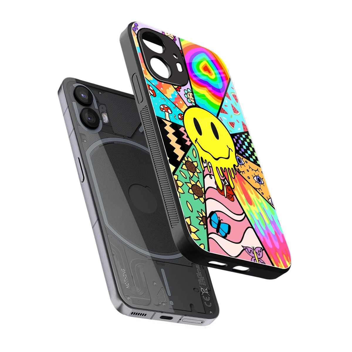 Y2K Doodle sleek nothing phone 2 cover with tempered glass back and TPU edges