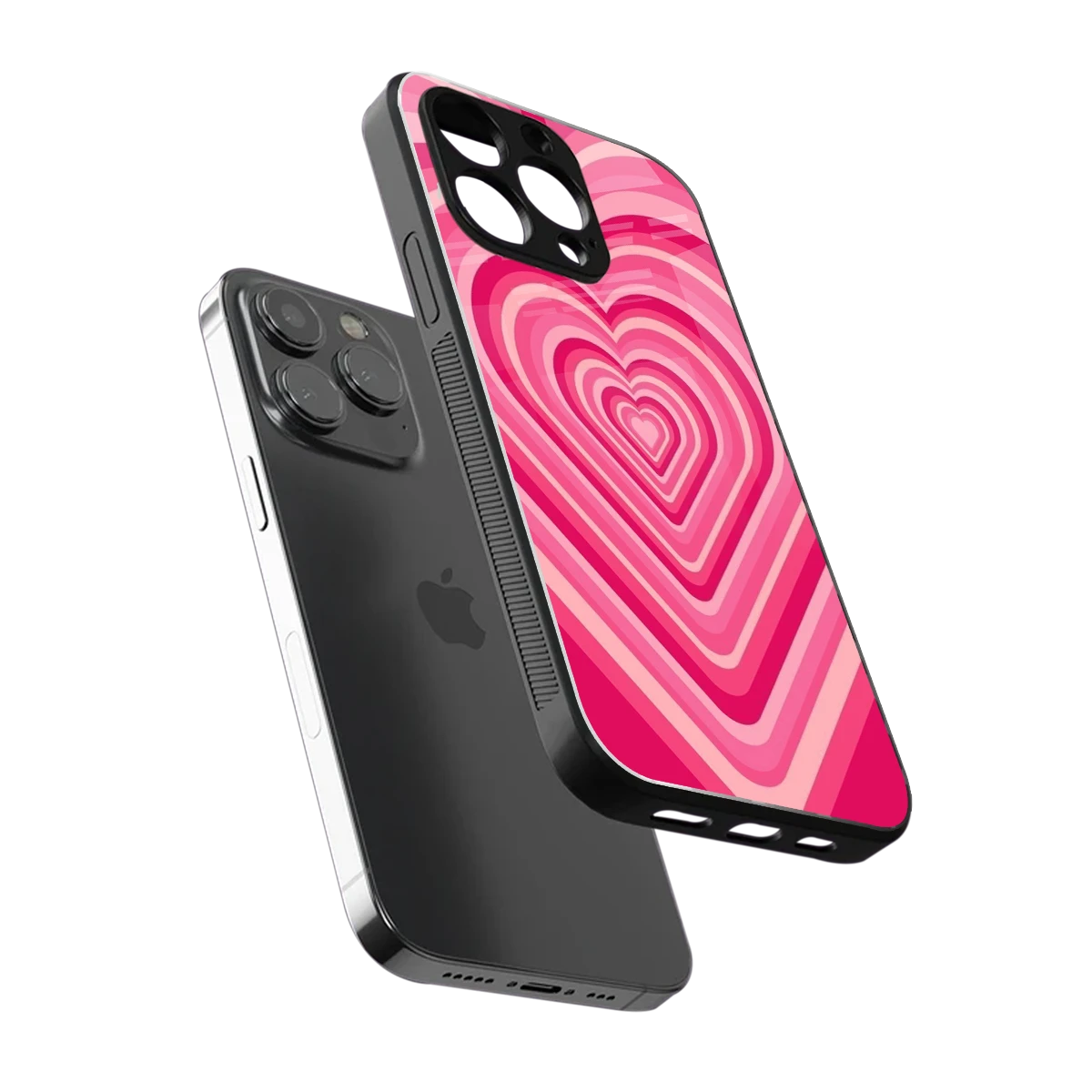 Y2K French Pink Hearts sleek iphone 15 pro cover with tempered glass back and TPU edges