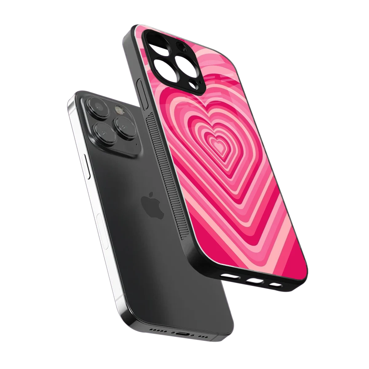 Y2K French Pink Hearts sleek iphone 16 pro max cover with tempered glass back and TPU edges