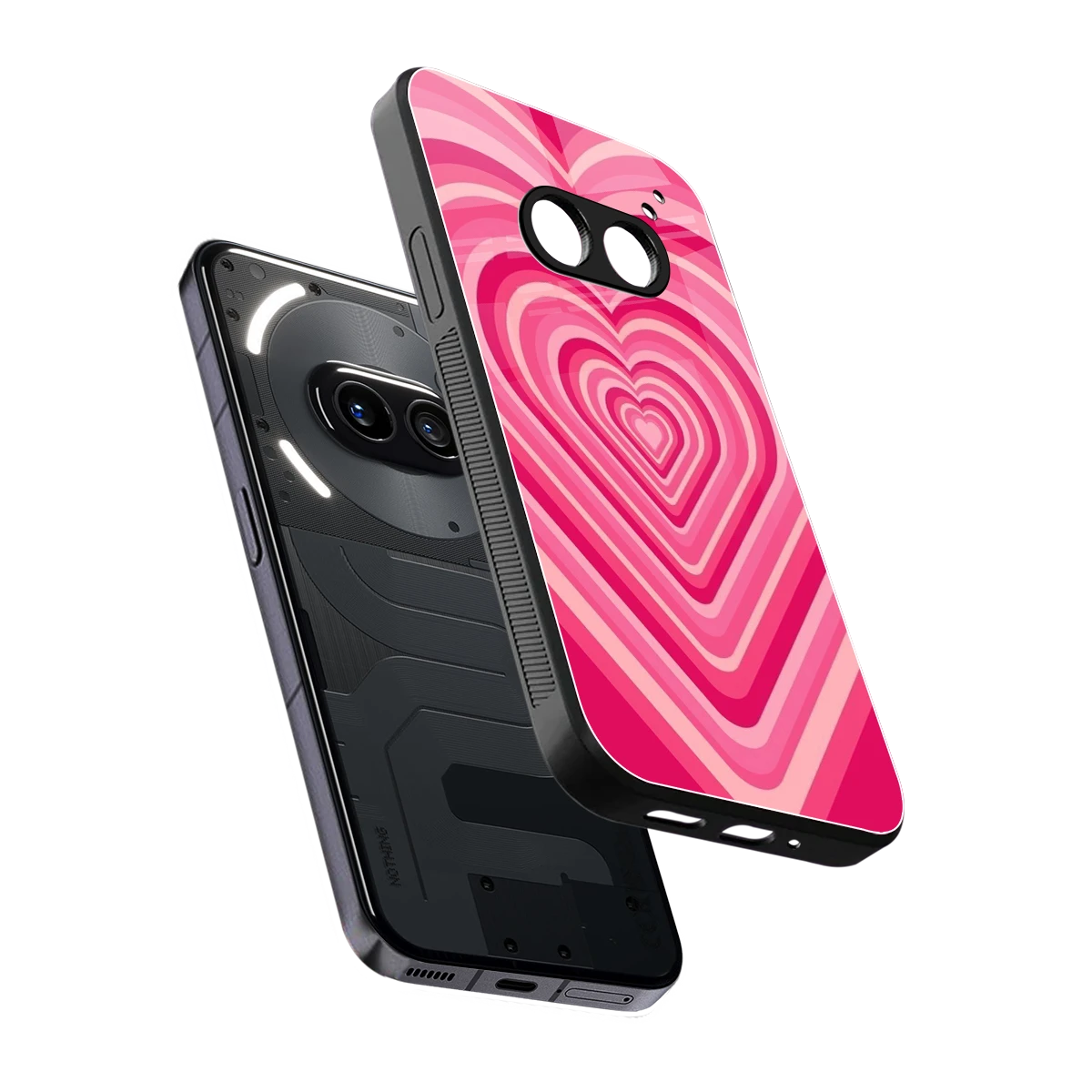 Y2K French Pink Hearts sleek nothing phone 2a cover with tempered glass back and TPU edges