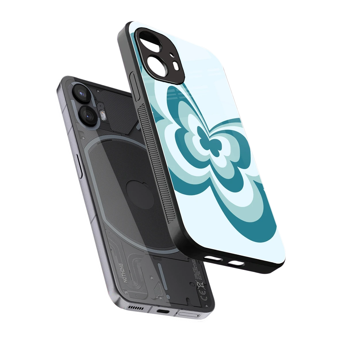 Y2K Green Butterfly sleek nothing phone 2 cover with tempered glass back and TPU edges