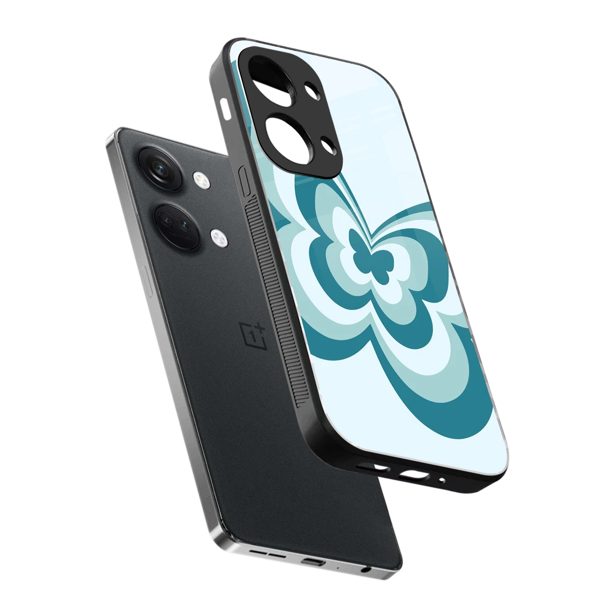 Y2K Green Butterfly sleek oneplus nord 3 cover with tempered glass back and TPU edges