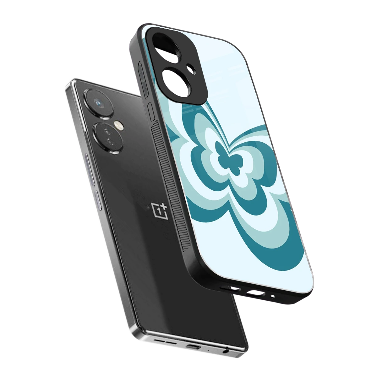 Y2K Green Butterfly sleek oneplus nord ce 3 cover with tempered glass back and TPU edges