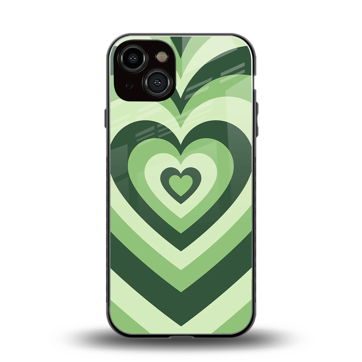 Y2K Green Hearts back phone cover | glass case for iphone 14
