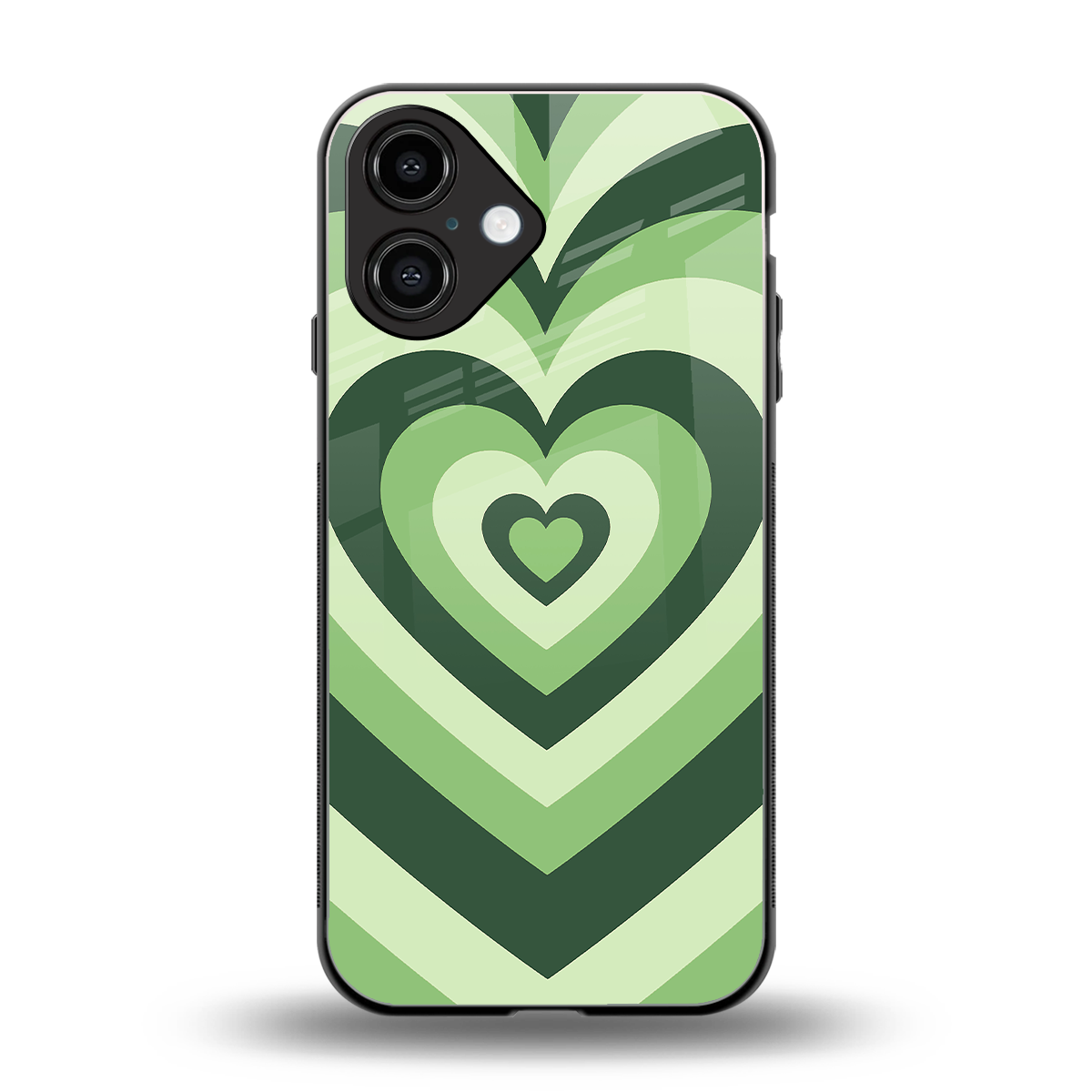 Y2K Green Hearts back phone cover | glass case for iphone 16