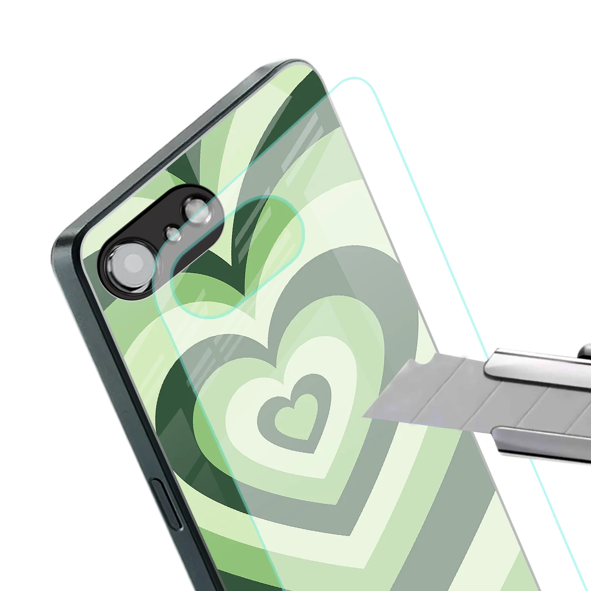 Y2K Green Hearts stylish phone case for iphone 16e | glossy glass and slim fit