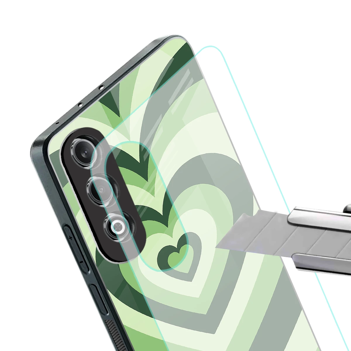 Y2K Green Hearts stylish phone case for oneplus nord ce 4 | glossy glass and slim fit