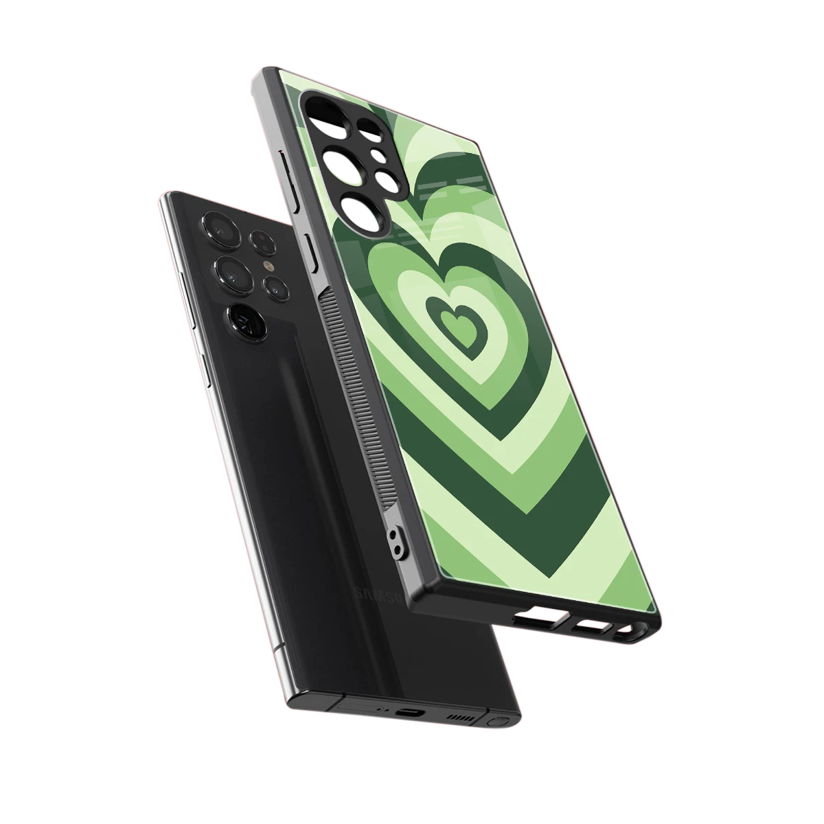 Y2K Green Hearts sleek samsung galaxy s24 ultra cover with tempered glass back and TPU edges