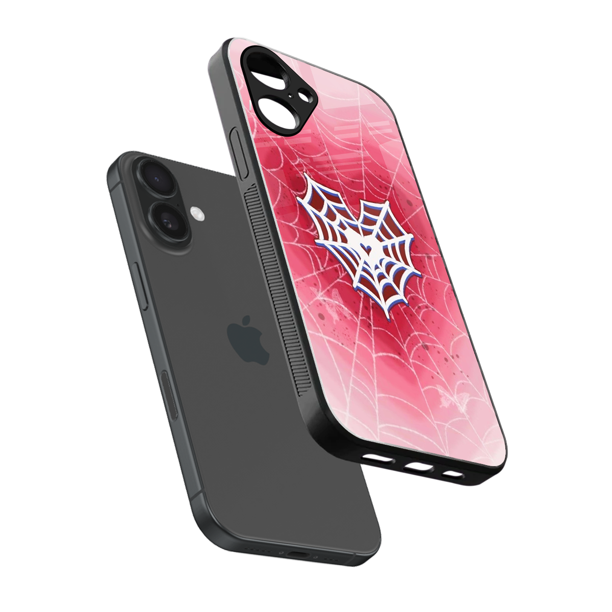Y2K Hearts X Web sleek iPhone 16 cover with tempered glass back and TPU edges