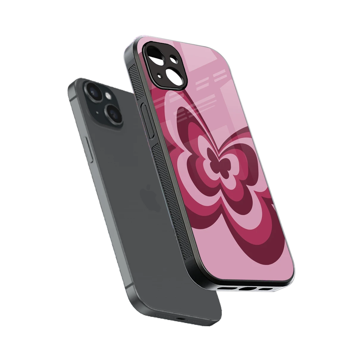 Y2K Magenta Butterfly sleek iphone 14 plus cover with tempered glass back and TPU edges