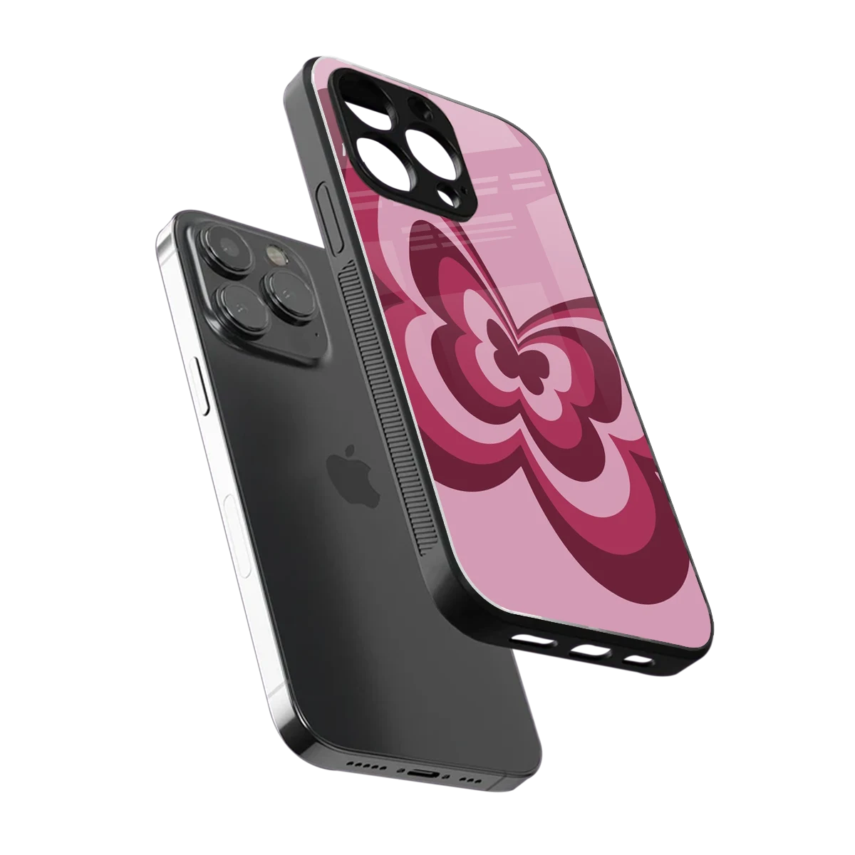 Y2K Magenta Butterfly sleek iphone 16 pro max cover with tempered glass back and TPU edges