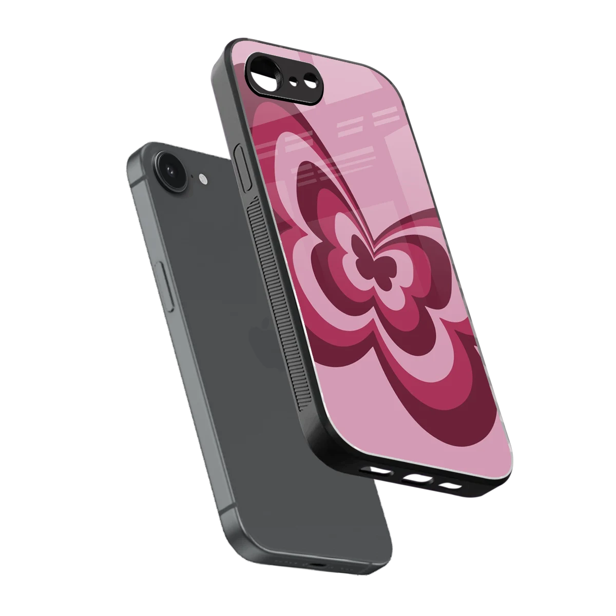 Y2K Magenta Butterfly sleek iphone 16e cover with tempered glass back and TPU edges