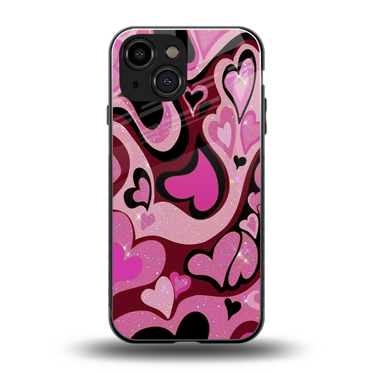 Y2K Magenta Meltdown Hearts back phone cover | glass case for iphone 13 mini