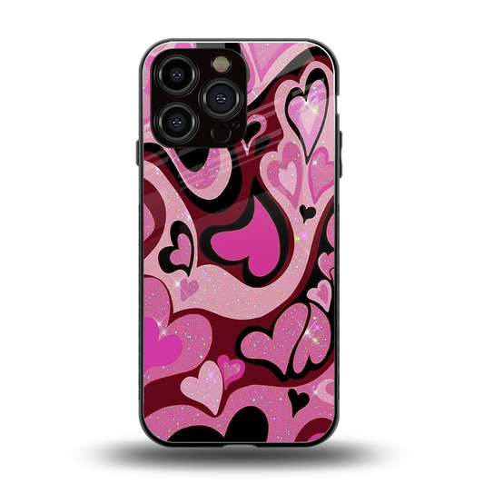 Y2K Magenta Meltdown Hearts back phone cover | glass case for iphone 14 pro max