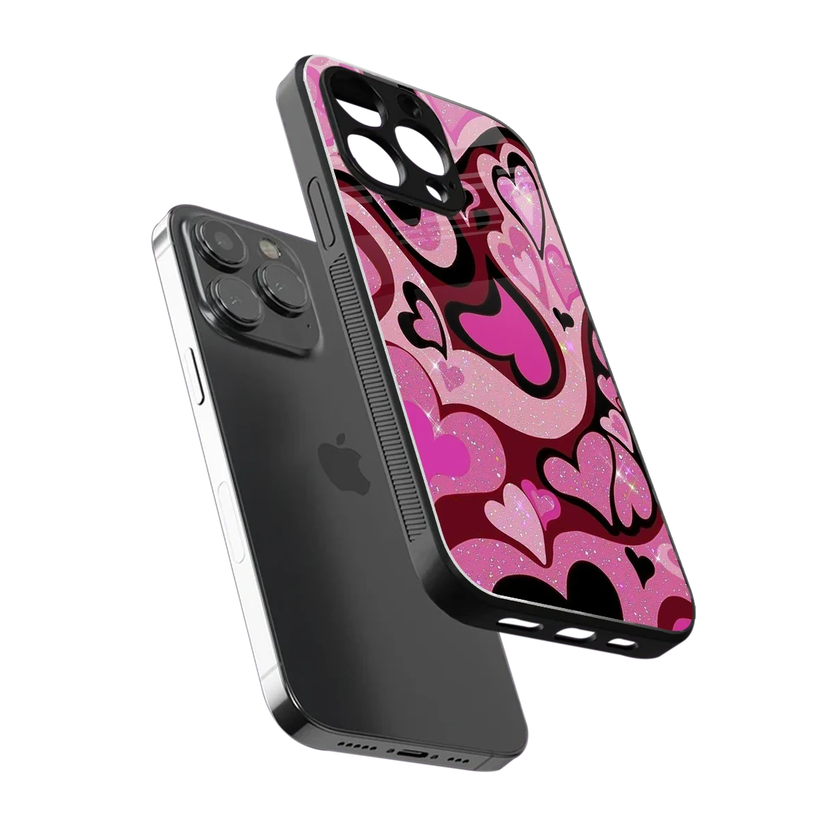 Y2K Magenta Meltdown Hearts sleek iphone 16 pro max cover with tempered glass back and TPU edges