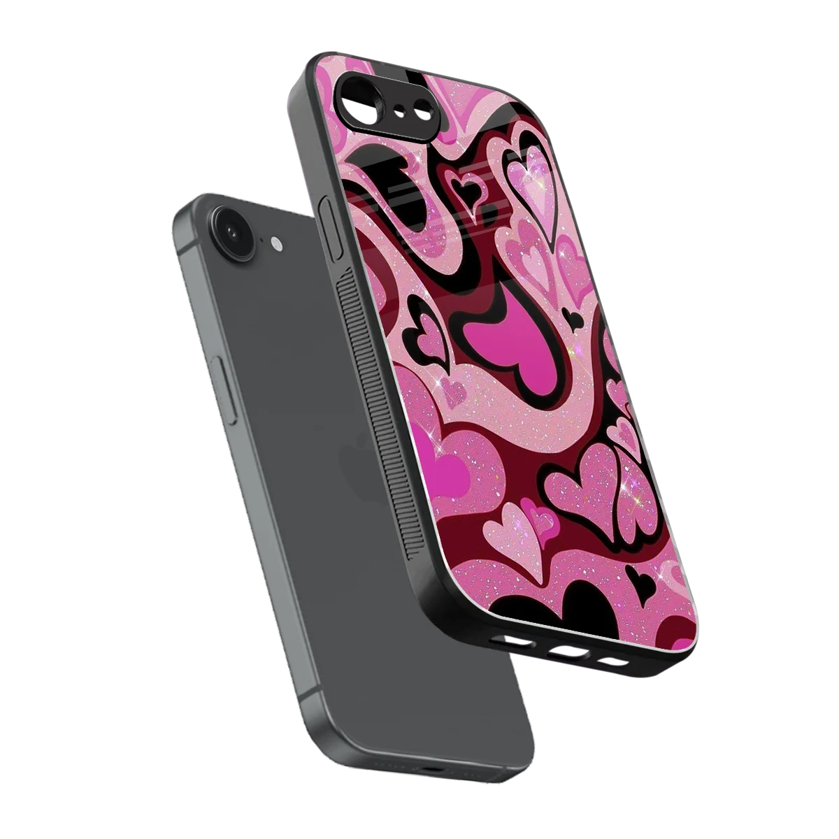 Y2K Magenta Meltdown Hearts sleek iphone 16e cover with tempered glass back and TPU edges