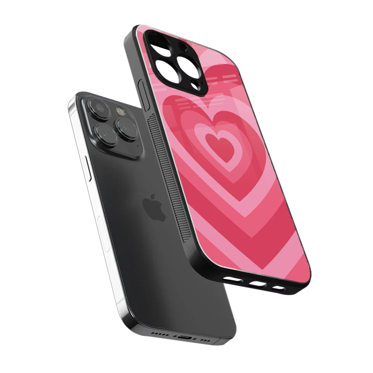 Y2K Pink Hearts sleek iphone 16 pro max cover with tempered glass back and TPU edges