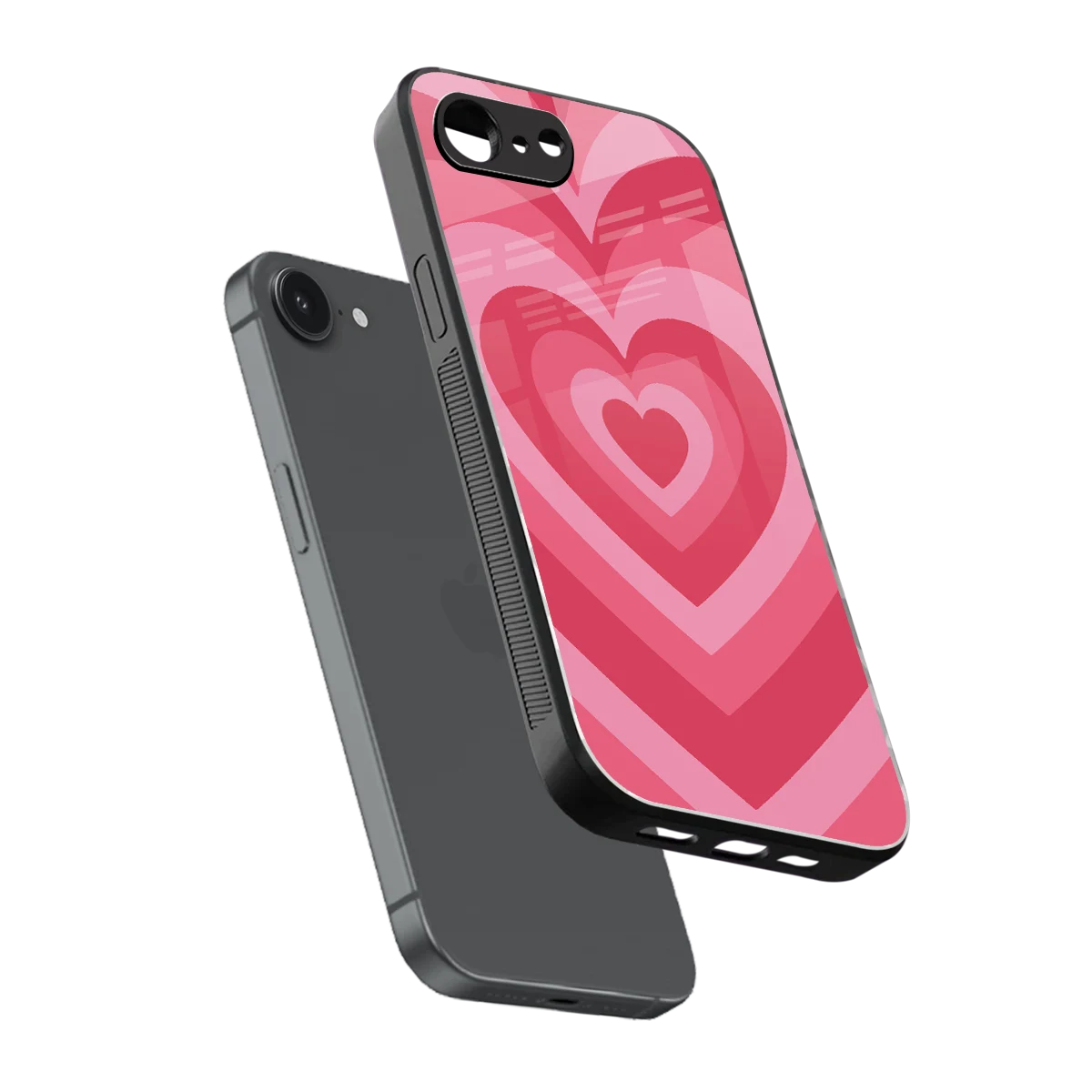 Y2K Pink Hearts sleek iphone 16e cover with tempered glass back and TPU edges