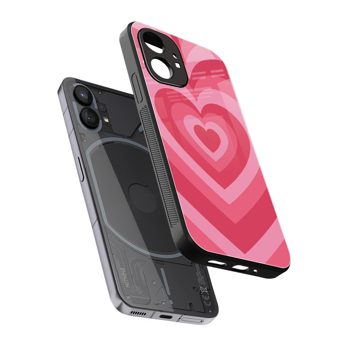 Y2K Pink Hearts sleek nothing phone 1 cover with tempered glass back and TPU edges