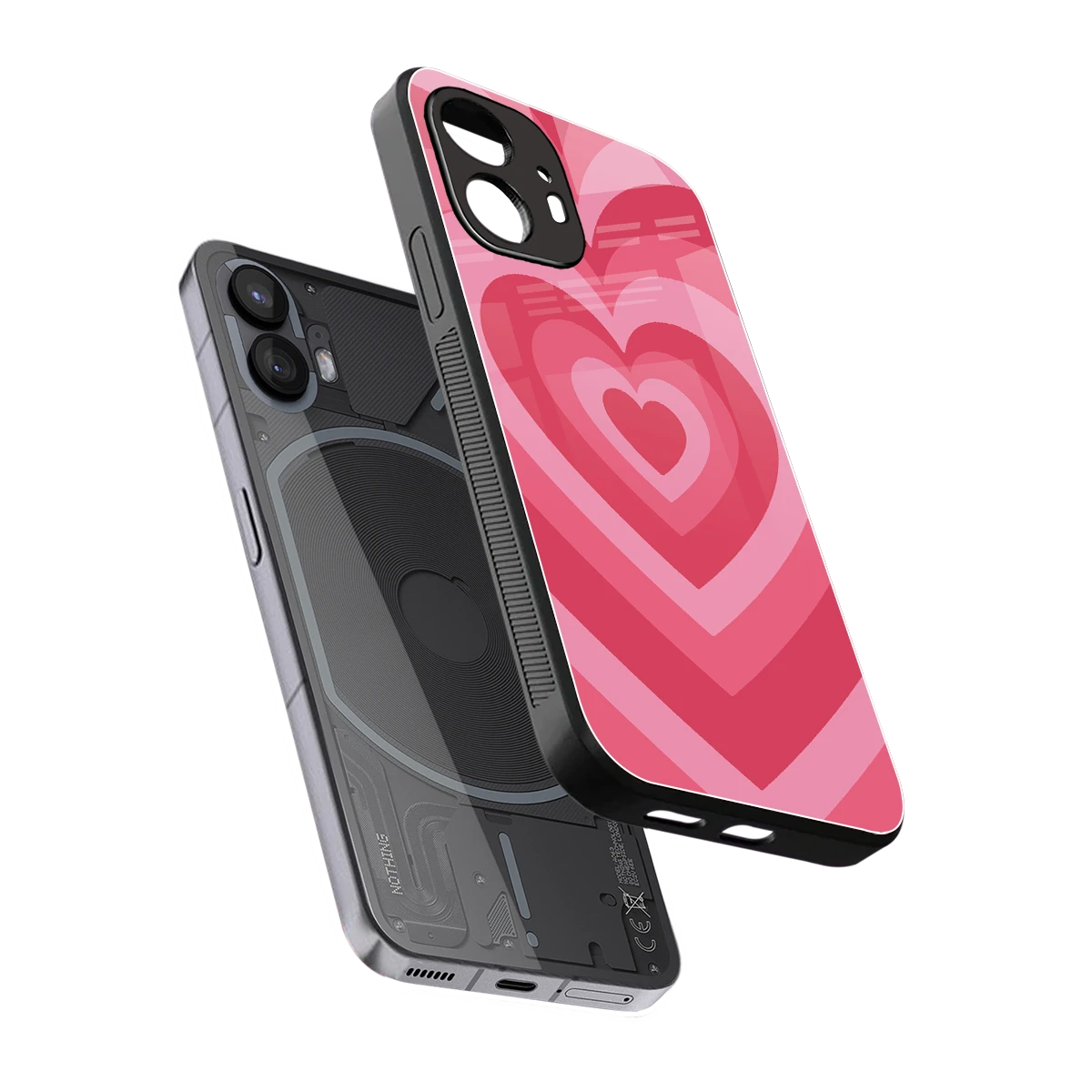 Y2K Pink Hearts sleek nothing phone 2 cover with tempered glass back and TPU edges