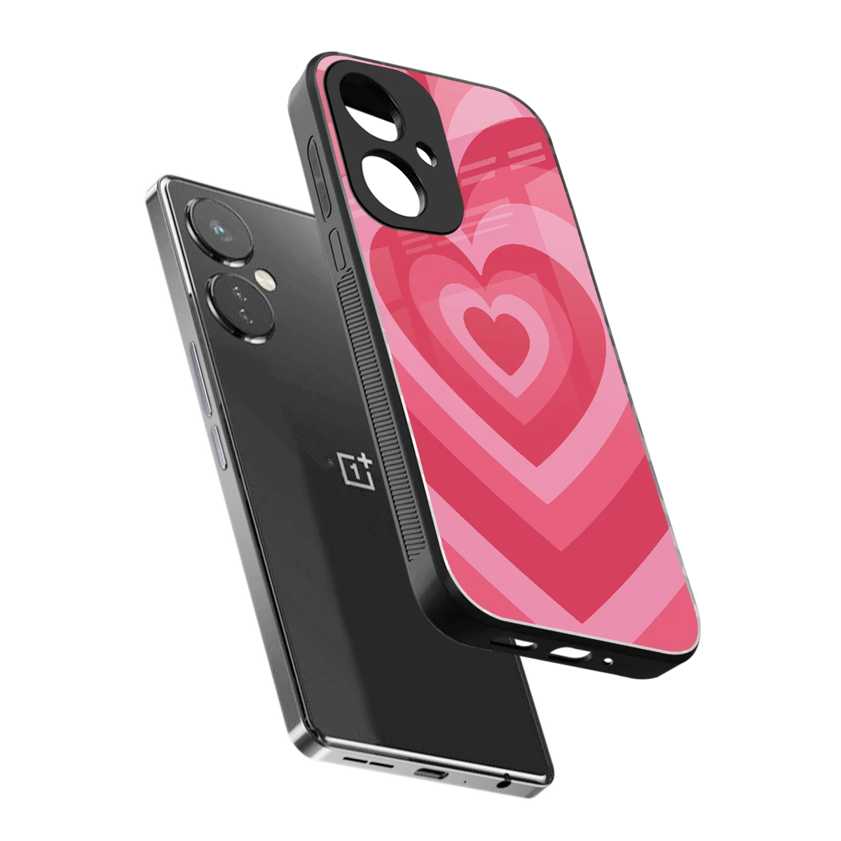 Y2K Pink Hearts sleek oneplus nord ce 3 cover with tempered glass back and TPU edges