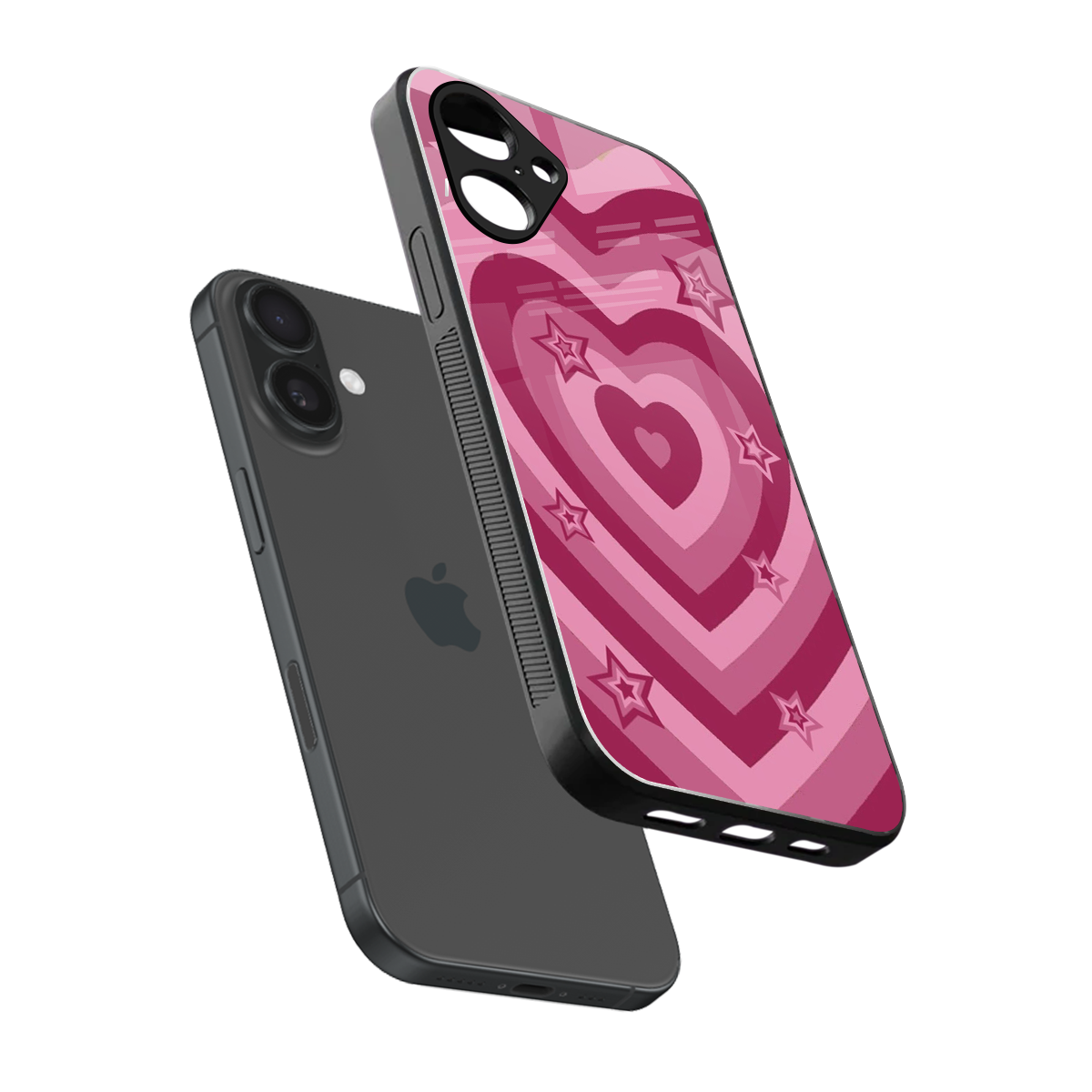 Y2K Pink Hearts X Stars Phone Case for Iphone 16 | Glass Case