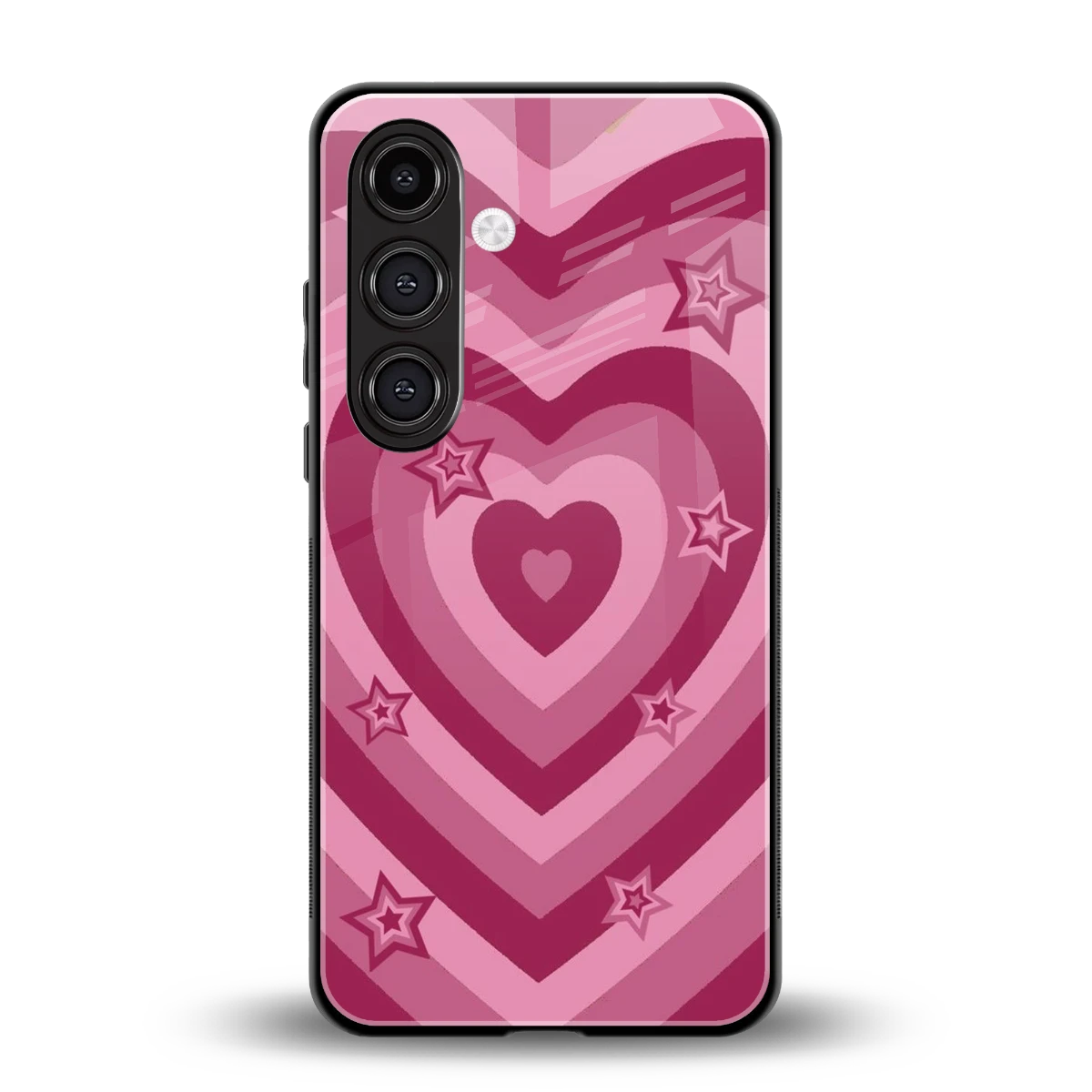 Y2K Pink Hearts X Stars back phone cover | glass case for samsung galaxy s24