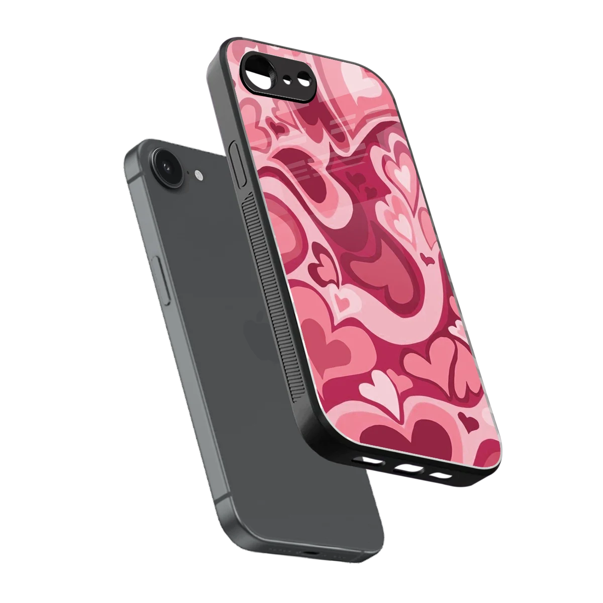 Y2K Pink Meltdown Hearts sleek iphone 16e cover with tempered glass back and TPU edges