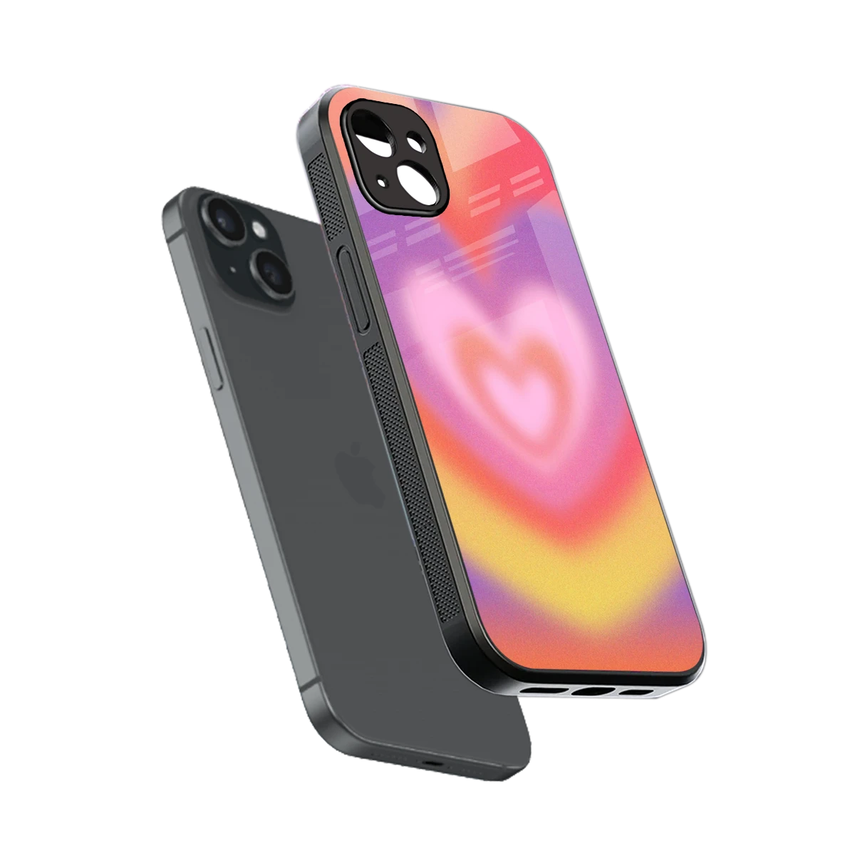 Y2K Rainbow Hearts sleek iphone 14 plus cover with tempered glass back and TPU edges