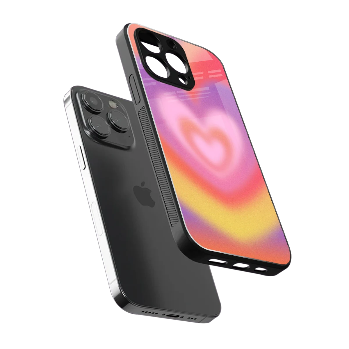 Y2K Rainbow Hearts sleek iphone 16 pro max cover with tempered glass back and TPU edges