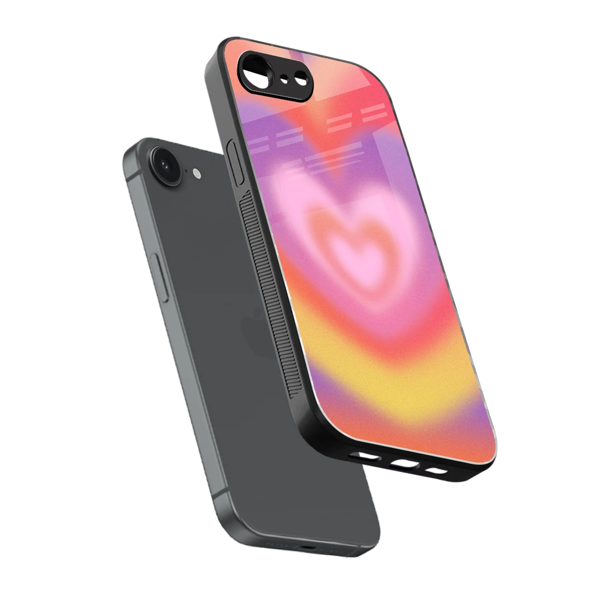 Y2K Rainbow Hearts sleek iphone 16e cover with tempered glass back and TPU edges