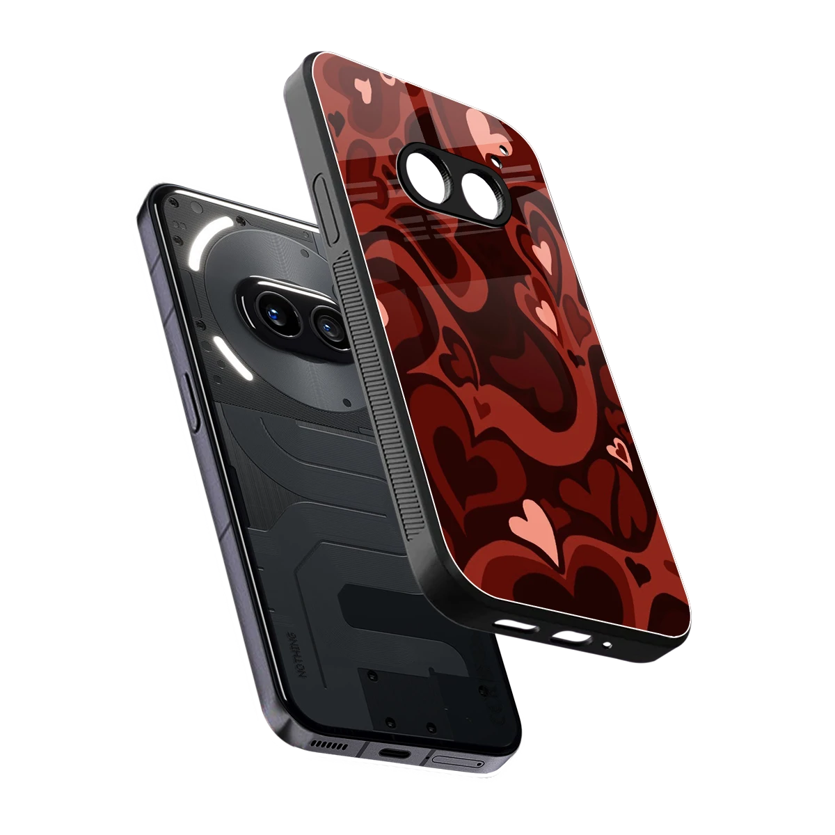 Y2K Red Meltdown Hearts sleek nothing phone 2a cover with tempered glass back and TPU edges