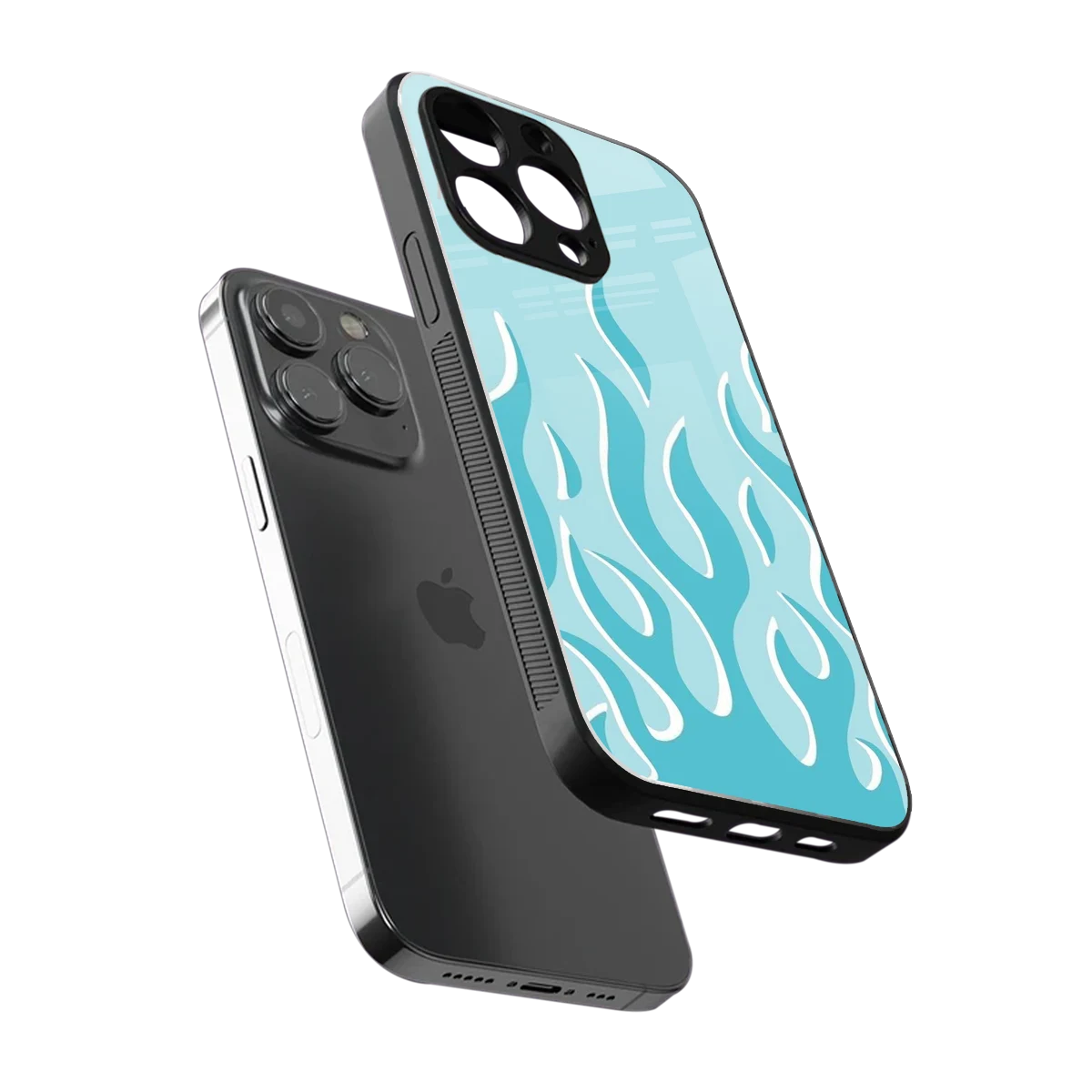 Y2K Retro Blue Flames sleek iphone 16 pro max cover with tempered glass back and TPU edges
