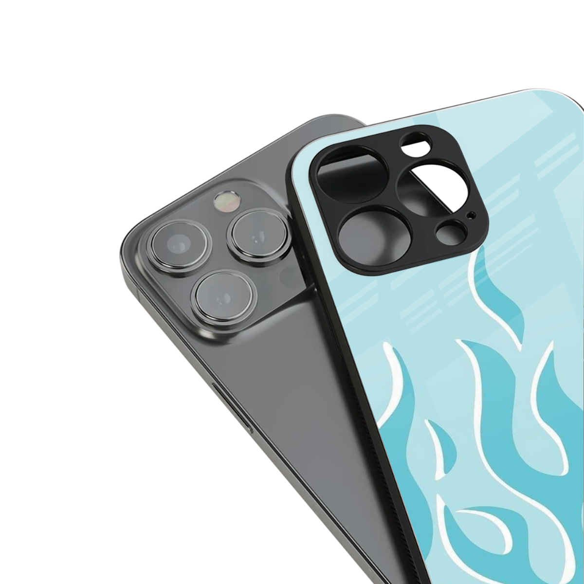Y2K Retro Blue Flames Phone Case for Iphone 16 | Glass Case