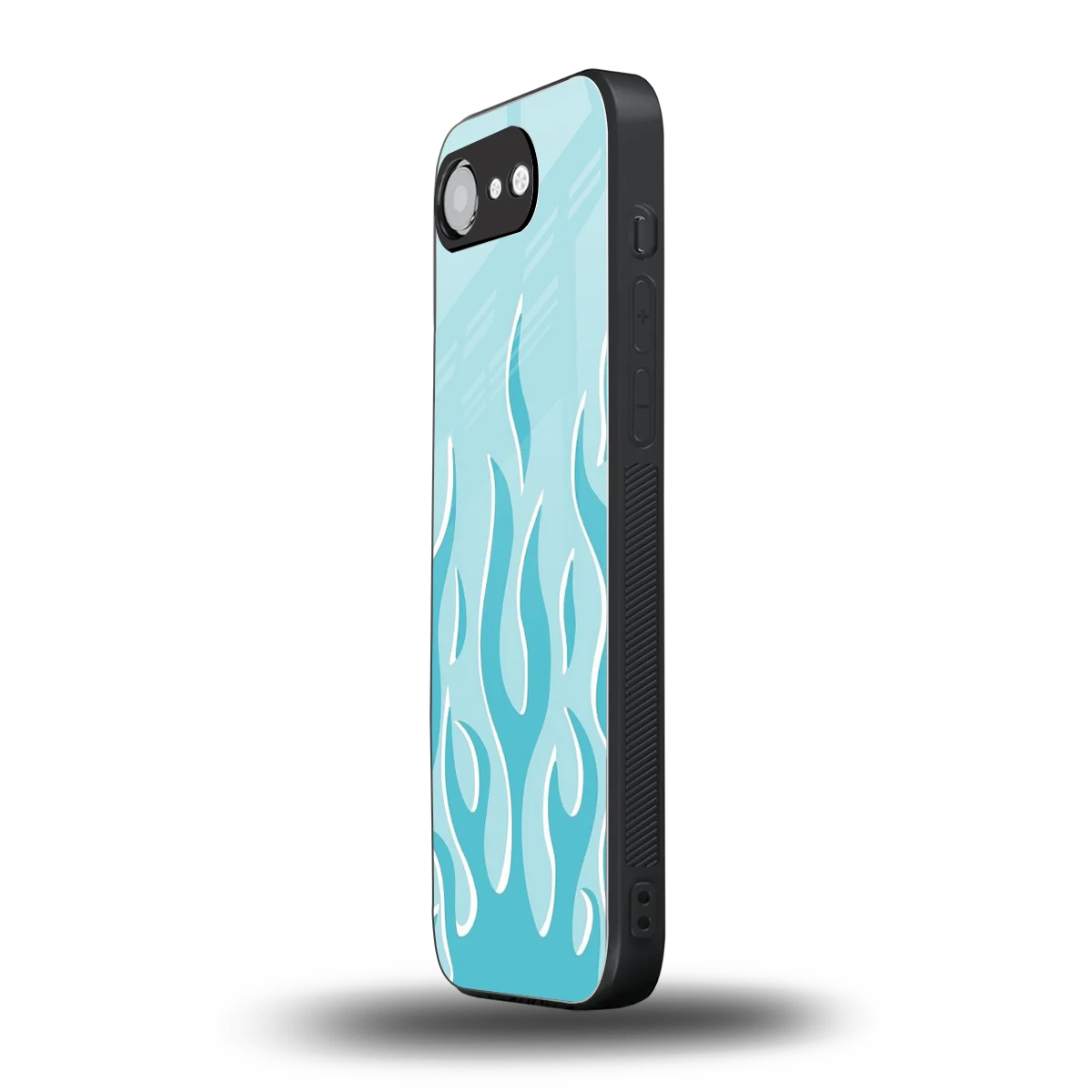 Y2K Retro Blue Flames iphone 16e mobile cover | shockproof glass phone case