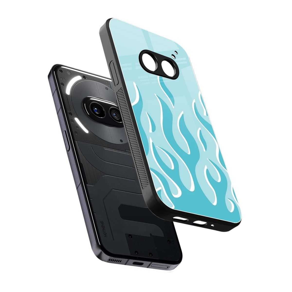 Y2K Retro Blue Flames sleek nothing phone 2a cover with tempered glass back and TPU edges
