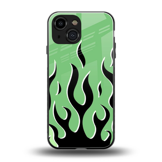 Y2K Retro Green Flames back phone cover | glass case for iphone 13 mini