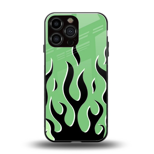 Y2K Retro Green Flames back phone cover | glass case for iphone 14 pro max