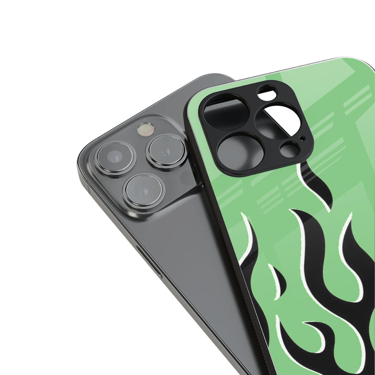 Y2K Retro Green Flames Phone Case for Iphone 16 | Glass Case